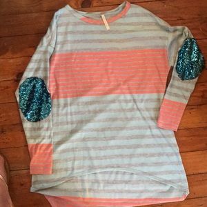 Striped long sleeve with sequin elbow patch